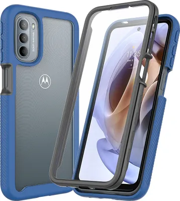 Produktbild von Moto G51 5G Hülle, TPU Bumper mit Eingebautem Displayschutz 360 Grad Komplettschutz Schutzhülle für Motorola Moto G51 5G Navy Blau