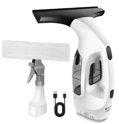 Immagine prodotto di Aspirapolvere per vetri con serbatoio dell'acqua - Pulitore per vetri senza fili - Ricaricabile 3,6 V - Serbatoio da 150 ml - Potenza di aspirazione 2,0 kPa - Spazzola in gomma da 28 cm - IPX4 - Nero/Bianco