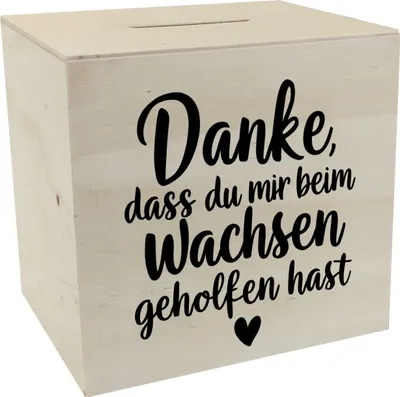 Produktbild von Dankeschön Spardose aus Holz mit Herz und Spruch