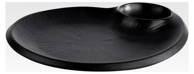Produktbild von Melaminteller NERO mit integriertem Dipschälchen, Servierteller für verschiedene Speisen, 24,0 x 20,0 x 2,5 cm