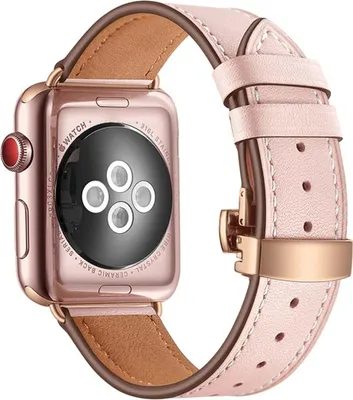 Produktbild von Eko, Armband für Apple Watch 38/40/41mm aus echtem Leder mit Faltschließe, Rosa
