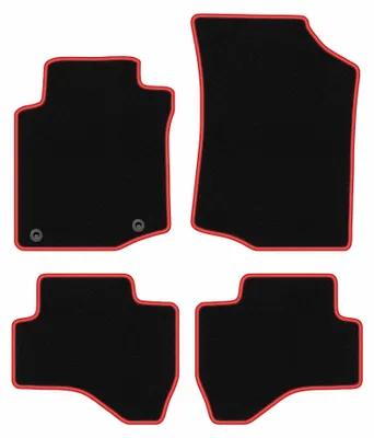 Produktbild von Velours-Fußmatten für Citroen C1 I 2005-2014 (Schrägheck) – 4-tlg, Schwarz/Rot, passgenau – Wielganizator CARLUX