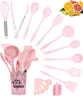 Produktbild von Hitzebeständiges Kochgeschirr-Set - Küchenutensilien für den täglichen Gebrauch - 18 Stück - Rosa