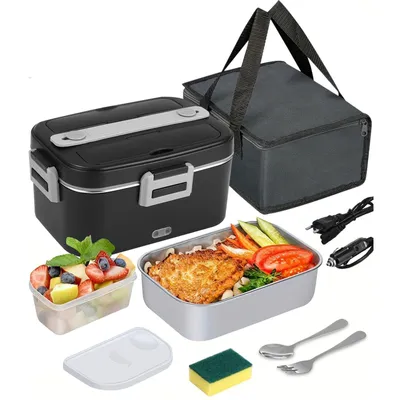 Produktbild von Elektrische Lunchbox 3-in-1 12/24/220V, 1.8L Isolier-Lunchbox für Erwachsene, Warmhaltebox mit Besteck & Isoliertasche für Auto, Büro, Haushalt