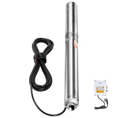 Image de SucceBuy Pompe submersible pour puits profonds, 550 W, 230 V, hauteur de refoulement de 210 pieds, débit de 65 l/min, pompe à eau en acier inoxydable avec câble de 65,62 pieds, boîtier deexterne, pour usage industriel et domestique