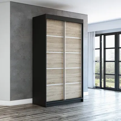 Produktbild von Schwebetürenschrank, 2-türig Schrank! Moderne Garderobe für Kleidung. Verschiedene Farben (Weiß, Schwarz, Somona) Kleiderschrank PARIS 120 cm