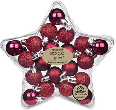 Produktbild von Weihnachtskugeln Kunststoff 3cm in Sternbox 20er Set - Berry Kiss