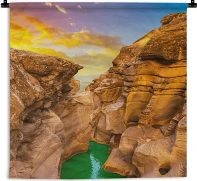 Produktbild von MuchoWow® Wandteppich Wandbehang Felsen - Meer - Sonnenuntergang - Natur - Wasser 120x120 cm Tapisserie Dekoration Wandtuch - Modern - Baumwollgewebe