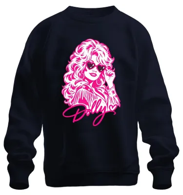 Zdjęcie produktu dla Bluza z kapturem w stylu retro, nawiązująca do muzyki country i motywów westernowych, z motywem Dolly Parton, kolor granatowy, rozmiar M