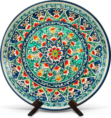 Produktbild von Lagan - KaraKalam R3, Rischtan Keramik, Ø 37 cm Glasur Teller Handarbeit Oriental Usbekische