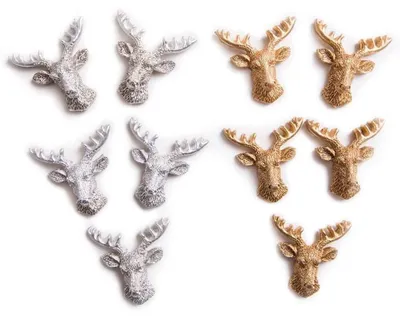 Produktbild von 2 x 5 Streudeko Hirschen silber + gold aus Polyresin 4 cm mit Klebepunkt