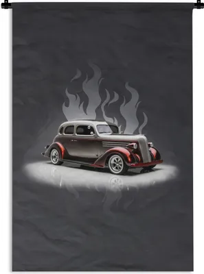 Produktbild von MuchoWow® Wandteppich Wandbehang Auto - Schnee - Flammen - Vintage 120x180 cm Tapisserie Dekoration Wandtuch - Schlafzimmer - Dekorationen für das Haus