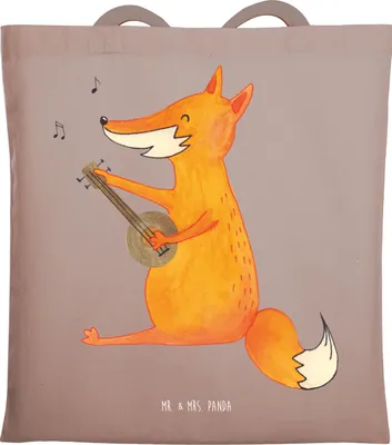 Produktbild von Mr. & Mrs. Panda Tote Bag Fuchs Gitarre - Braun Pastell - Geschenk, Laptoptasche, glücklich, Singen, Shopping Tasche, studententasche, Optimistisch, Jutetasche, Musik