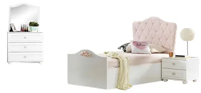 Produktbild von Kindermöbel Kinderbett Nachttisch Holz Kommode 3tlg Weiß Kinderzimmer