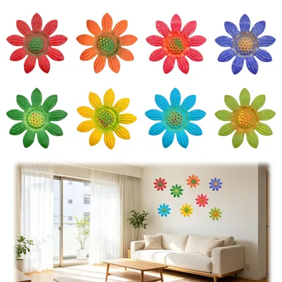 8er Set Gänseblümchen Metall Wanddeko, 9 cm, modern, minimalistisch