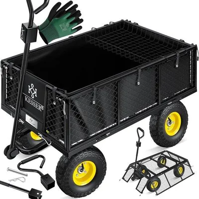 Produktbild von Famanu Gartenwagen bis 700 kg, Bollerwagen mit abnehmbarem Dach, Luftreifen und Werkzeugwagen
