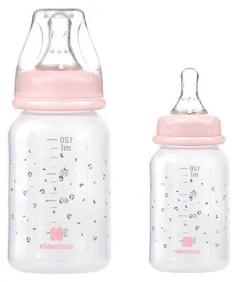 Image de Kikkaboo Biberon Savanna 120 ml, en plastique, tétine anti-coliques taille S rose
