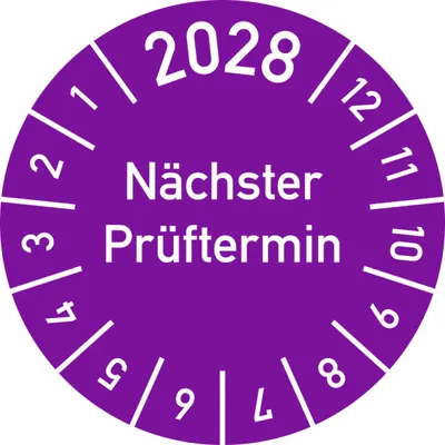 Produktbild von Dreifke® Prüfplakette 2028 Nächster Prüftermin, Folie, Ø 15 mm, 10 Stück/Bogen