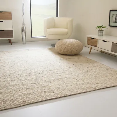 Produktbild von Steffensmeier Handwebteppich Birgsau | Wolle (Schurwolle), Natur, handgewebt, Größe: 90x160 cm Wohnzimmer und Schlafzimmer