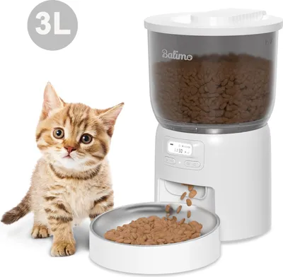 Produktbild von Balimo 3L Automatischer Futterautomat für Katze und Hund mit Programmierbar Timer/LCD/bis zu 6 Mahlzeiten am Tag, Weiß