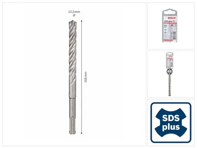 Immagine prodotto di Bosch punta per trapano a percussione SDS-plus 7X punta in metallo duro 12x100x165 mm ( 2608576149 ) certificata PGM