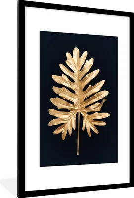 Produktbild von MuchoWow® MuchoWow® Gerahmtes Poster Gold - Schwarz - Blatt 60x90 cm - Poster mit zchwarzem Bilderrahmen - Dekoration - Wandposter Wohnzimmer - Hochwertig