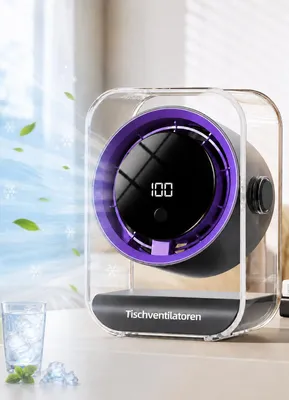 Produktbild von Tischventilator, USB Ventilator, 720° einstellbar, 3 Timer-Stufen (3/6/9h), 100 Geschwindigkeiten, Ventilatoren leise, LED display, Überall einsetzbar