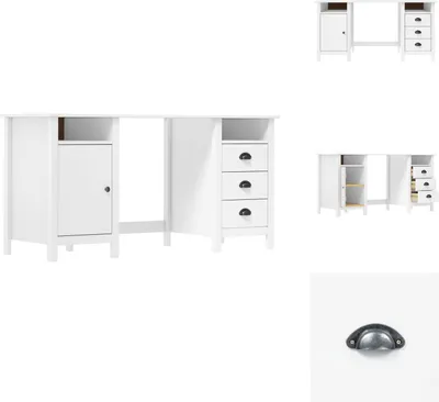 Image de vidaXL Bureau Hill Blanc 150x50x74 cm Pin massif - Bureaux