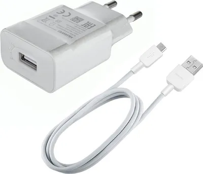 A white Huawei charger and a white USB cable are shown against a white background.