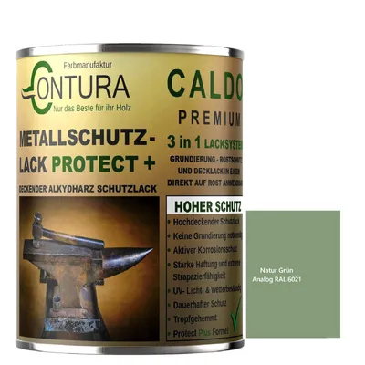 Produktbild von Contura 3 in 1 Rostschutzfarbe 500ml. Metallschutzlack GLÄNZEND RAL Metall Lack Farbe Grundierung Rost - RAL 6021 (Intern: Natur Grün)