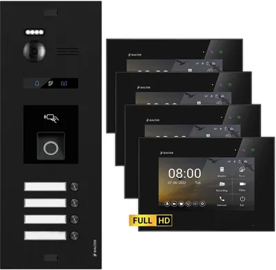 Produktbild von BALTER EVO HD Schwarz RFID/Fingerprint 4x7" Schwarz Video Türsprechanlage Set 4 Familienhaus