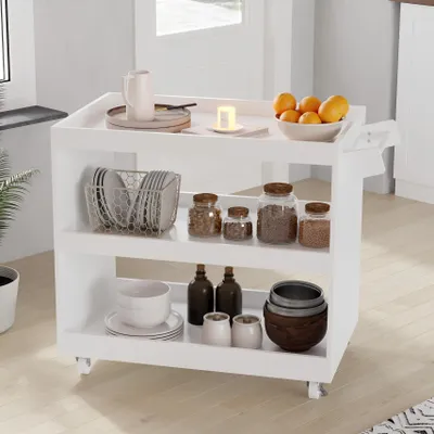 Produktbild von FUFUGAGA Küchenzeile, Komponente I, Rollbarer Küchenwagen, DIY-System, Verschiedene Größen, ohne Arbeitsplatte, Weiß, MDF, 94,8 × 78,2 × 52 cm