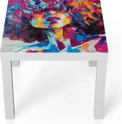 Produktbild von DEQORI Couchtisch 55x55 cm Weiß 'Bunter Lockenkopf' Glas Beistelltisch