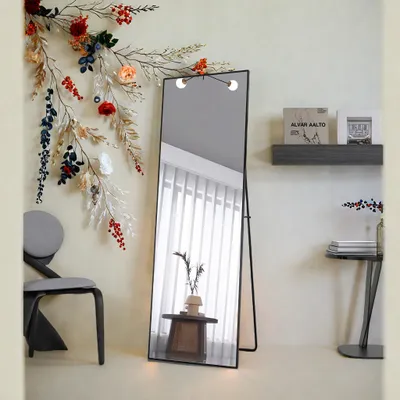Obrázok produktu pre Veľké zrkadlo v celej dĺžke, 162 x 53 cm, veľké stojace zrkadlo, závesné zrkadlo, obdĺžnikové, čierne
