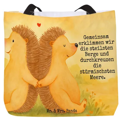 Produktbild von Mr. & Mrs. Panda Reisetasche Igel händchenhaltend Design - Weiß - Geschenk, Hochzeit, Tote Bag, Liebe, Stoffbeutel, Strandtasche, Verknallt, Liebesgeschenk, Schultasche