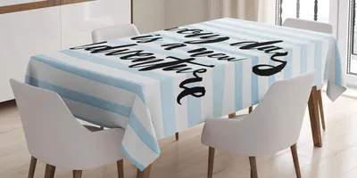 Immagine prodotto di ABAKUHAUS Tovaglia con frase ispiratrice, Ogni giorno è una nuova avventura - Testo calligrafico - Stampa a strisce acquerellate, 140 x 170 cm, azzurro