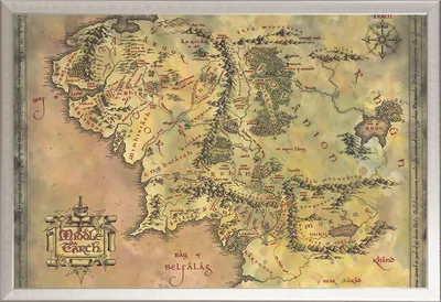 Obrázek produktu pro Pán prstenů, The - Plakát - Mapa Středozemě + Wechselrahmen, Shinsuke® Maxi Aluminium silber, Acryl-Scheibe