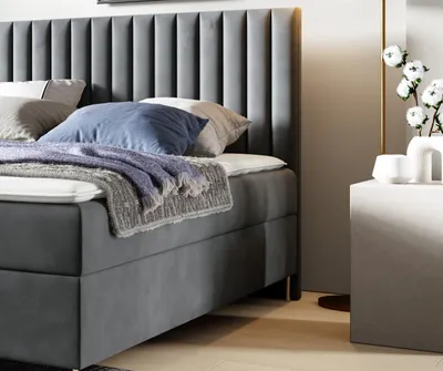 Produktbild von GUTTO Boxspringbett JILL 160 x 200cm 2x Bettkasten TOPPER 5cm Gratis Grau Velour hohe goldene Beine