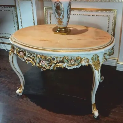 Obrázek produktu pro Casa Padrino barokní konferenční stolek bílý / barevný / béžový 95 cm - Italy