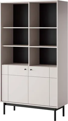 Obrázok produktu pre FURNLUX Vitrína Japandi béžová a čierna 104 cm / Hlavná farba: béžová / Rozmery: 104 x 39 x 185 cm