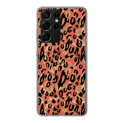 Produktbild von MuchoWow® Handyhülle Schutzhülle Hülle für Samsung Galaxy S21 Ultra Pantherdruck - Gold - Rosa Silikon Softcase Handy Hülle - Mobiltelefon