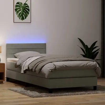 Produktbild von Boxspringbett mit Matratze Hellgrau 90x210 cm Samt, Klassische Betten Design Möbel