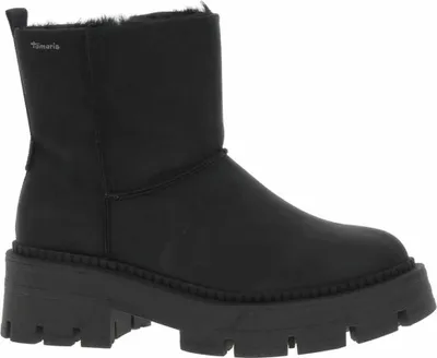 A black Tamaris women's boot with a thick sole and fur lining.