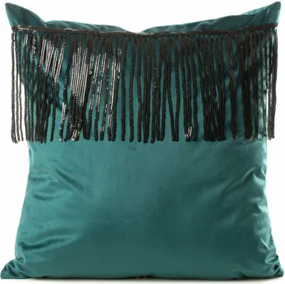 Produktbild von EUROFIRANY | Kissenbezüge - JASPER - 45x45 cm - Dunkeltürkis - Elegante Velvet-Optik - Mit Fransen