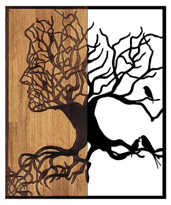 Wandaccessoire aus Holz, Schwarz/Walnuss, 49x3x58 cm