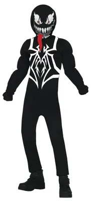Productafbeelding van Halloween-kostuum: Spinnenheldenmasker, monsterfiguur, kostuum voor kinderen, avontuurlijk spinnenwebdesign, Halloween, zwart en wit, maat: 140/146, kleur: zwart