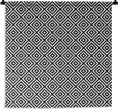 Produktbild von MuchoWow® Wandteppich Wandbehang Formen - Schwarz und weiß - Muster 150x150 cm Tapisserie Dekoration Wandtuch - Wohnaccessoires - Modernes
