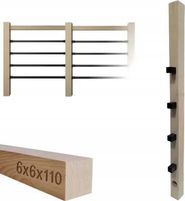Immagine prodotto di Legno squadrato - Palo di legno - per ringhiere - 6x6x110 cm - Legno di frassino - Kit di montaggio completo - Assemblaggio di 25x25 profili in posizione orizzontale