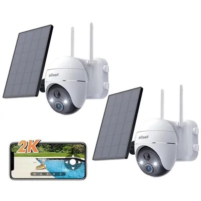 Produktbild von ieGeek 2K Überwachungskamera WLAN für den Außenbereich kabellos Solar 360 ° PTZ Solarkamera Akku 2,4 GHz Nachtsicht Farbe PIR-Erkennung Cloud 2PC
