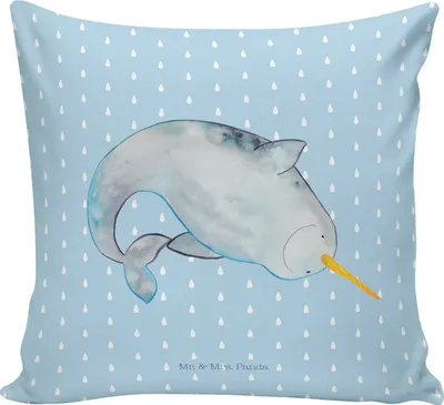Produktbild von Mr. & Mrs. Panda Couchkissen Narwal - Blau Pastell - Geschenk, Putzen, Dekokissen, kissen bedruckt, Aufräumen, Wal, Deko, kuschelkissen 40x40, Kuschel, Kinderzimmer, Meer